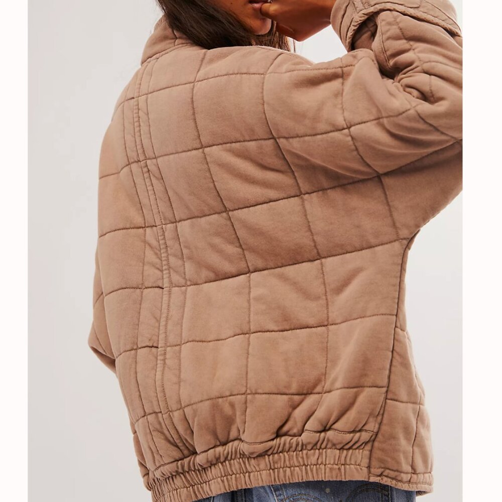 NEW BEST Free People Dolman Quilted Knit Jacket XSmall Dirty Rose Beige - Picture 4 of 5